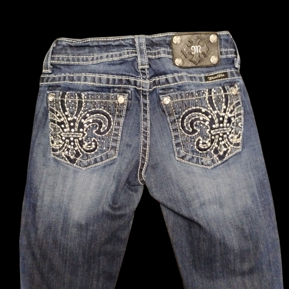 Miss Me Blue Boot Cut Jeans with Ornate Design